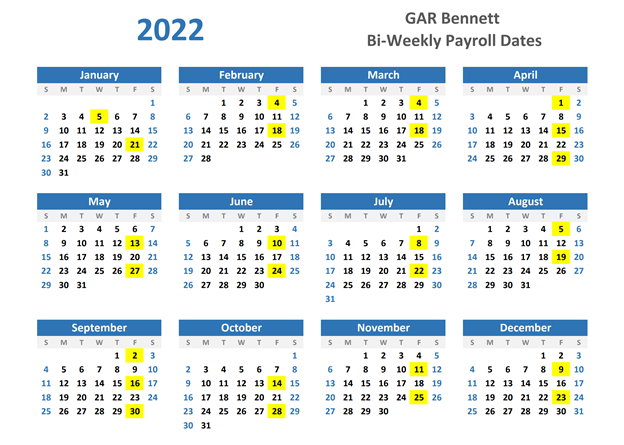 2022 Biweekly Calendar Pay Period Ending On A Thursday